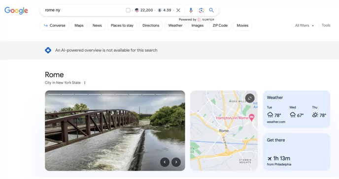 ภาพหน้าจอของการค้นหาโดย Google ที่ไม่มีผลลัพธ์ของ Google AI