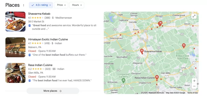 ภาพหน้าจอของ google local 3-pack