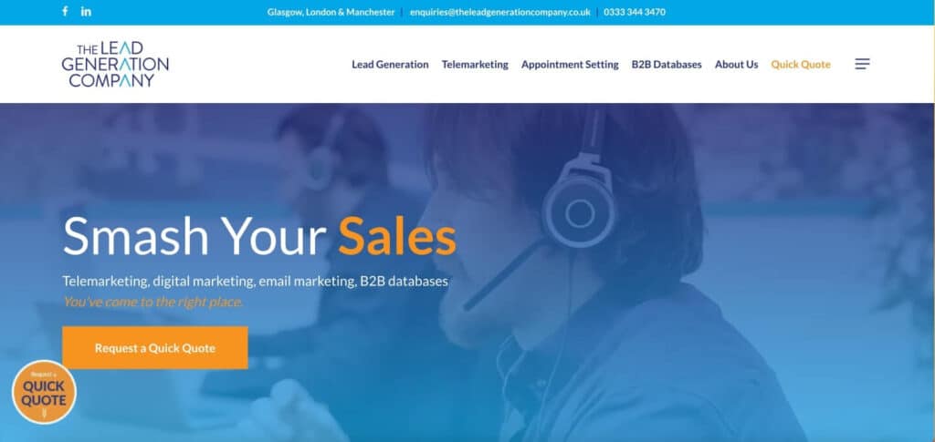 Скриншот домашней страницы сайта The Lead Generation Company