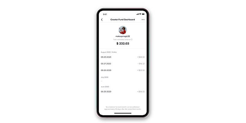 Pulpit TikTok Creator Fund na telefonie komórkowym