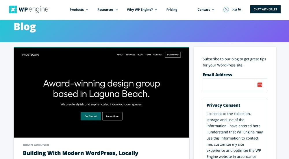 screenshot del blog WPEngine