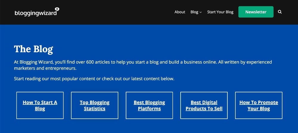 screenshot del blog Blogging Wizard