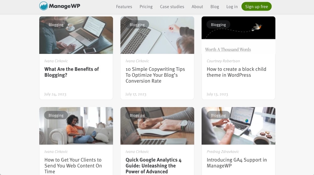 screenshot del blog ManageWP