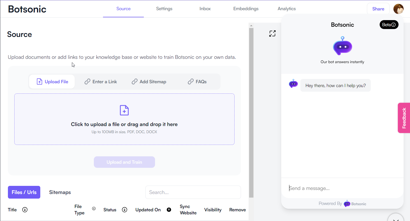 Interfaccia utente intuitiva di Botsonic: i migliori chatbot di lead generation