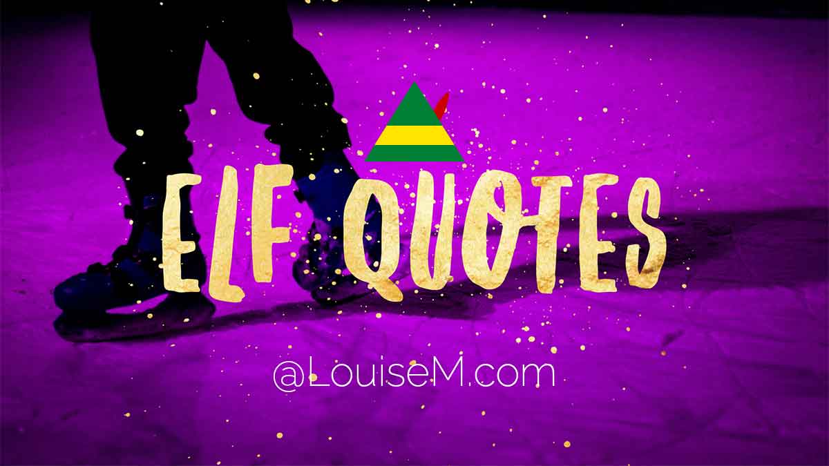 коньки на фиолетовом льду с эльфийской шляпой и словами Elf ​​Quotes.