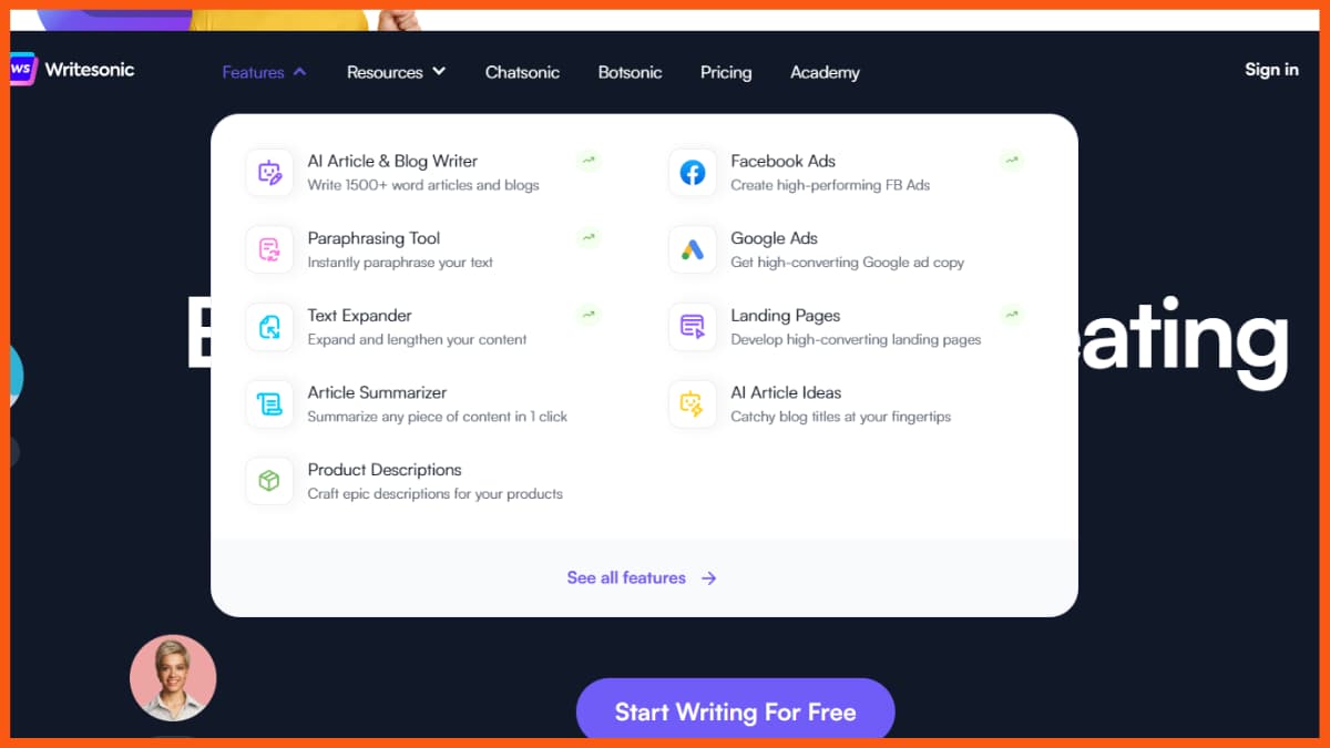Meilleurs outils d'assistant d'écriture IA - Writesonic