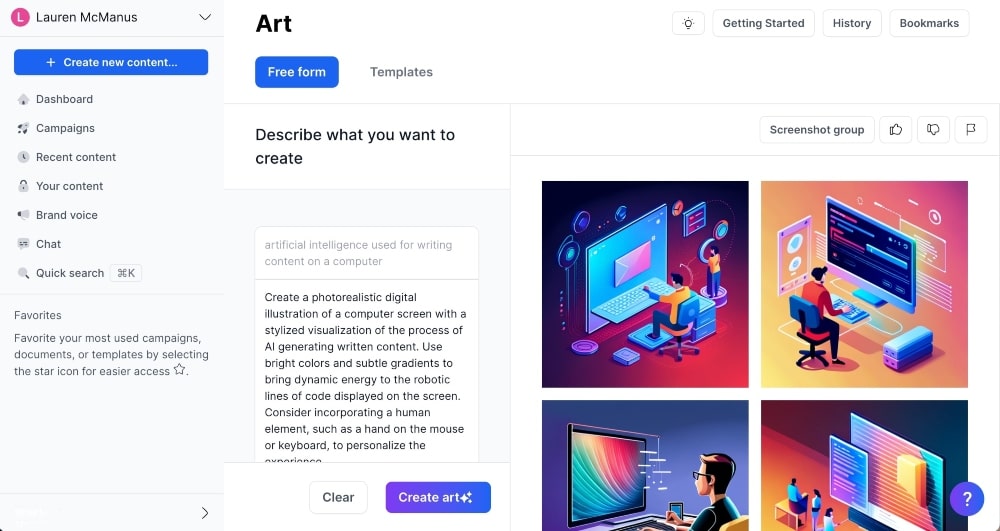 screenshot della creazione artistica di Jasper AI