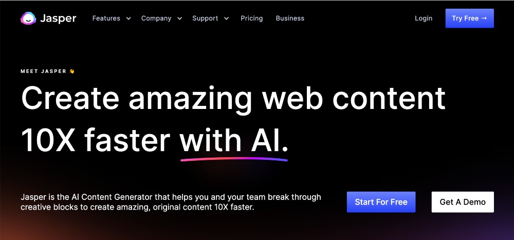 Schermata della home page di Jasper AI writer