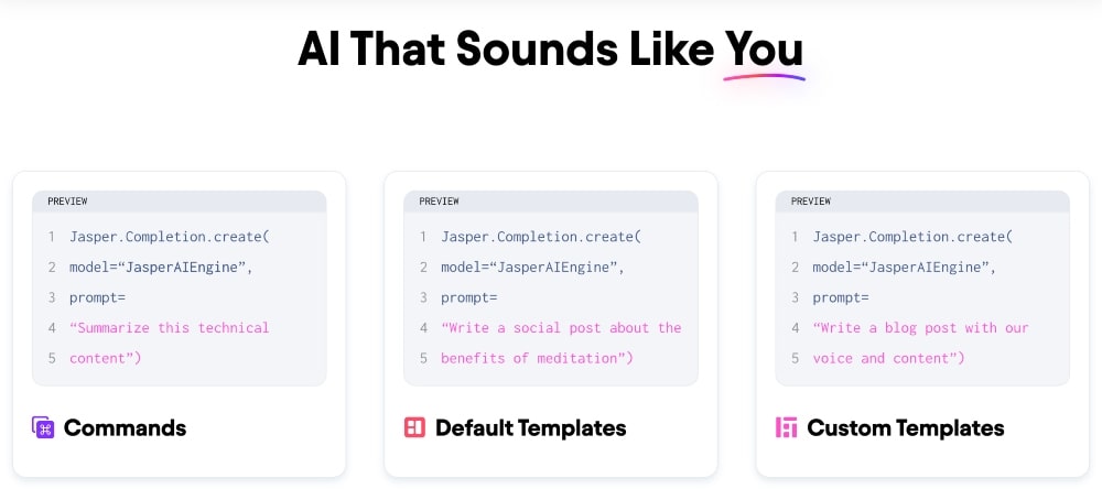 Schermata dell'API personalizzata di Jasper AI