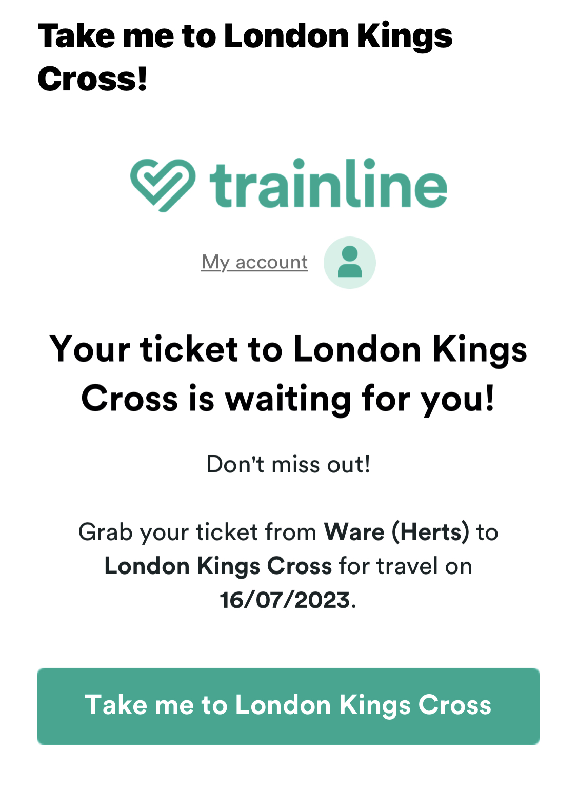 Cuplikan layar email Trainline