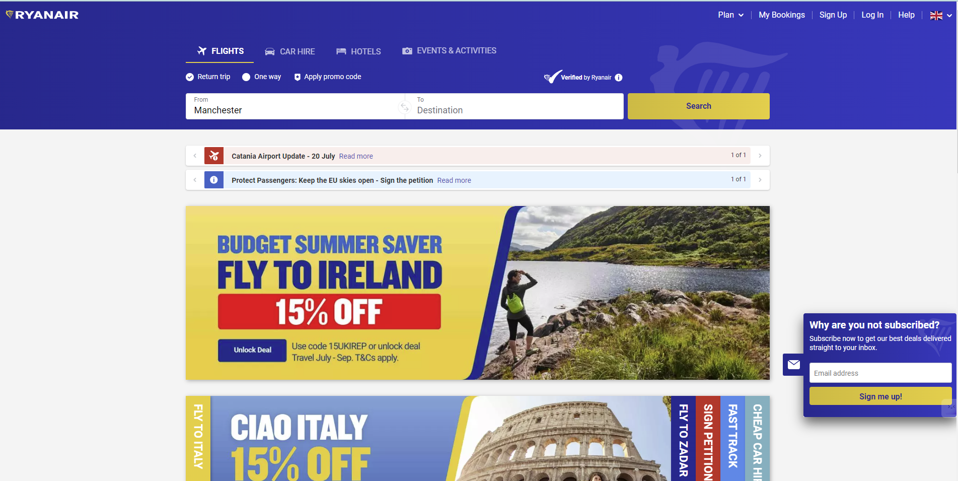 Tangkapan layar beranda Ryanair