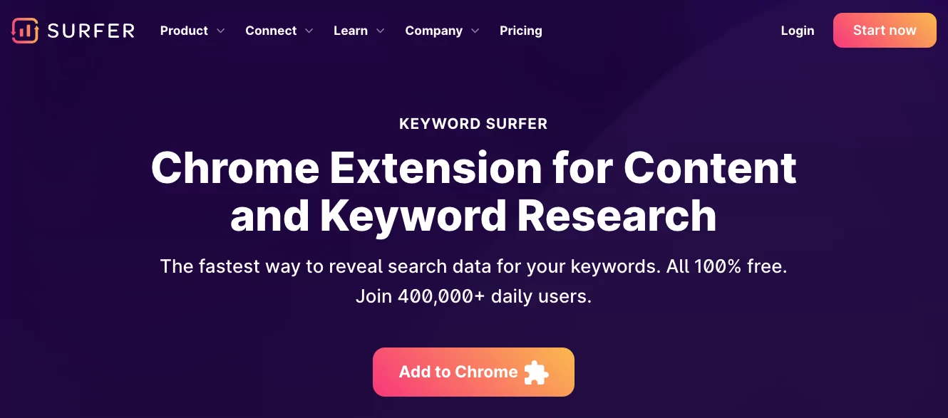 Keyword Surfer 登陆页面的图片