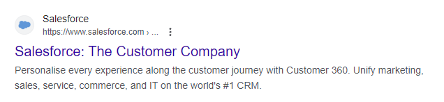 検索エンジンの結果ページの Salesforce のスクリーンショット