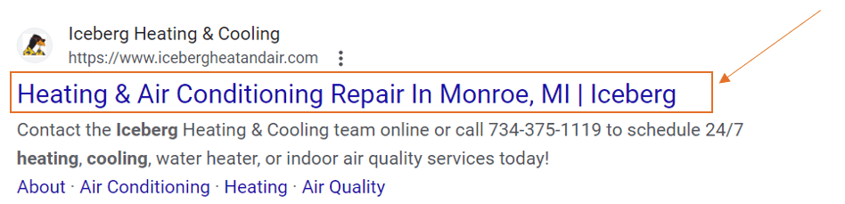 來自 Google 的 SERP 網站屏幕截圖，顯示標題標籤。