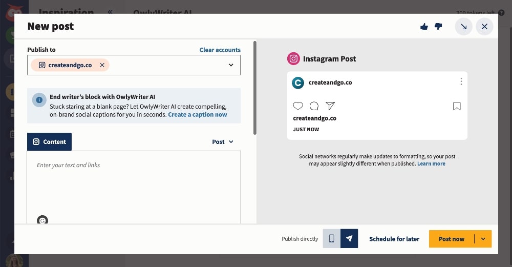 Program Hootsuite Captură de ecran cu povestea Instagram