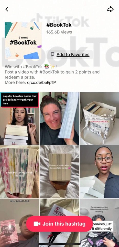 Pagina de descoperire TikTok #BookTok