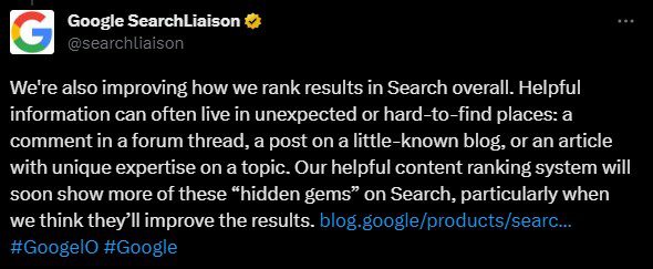 Твит от Google SearchLiaison