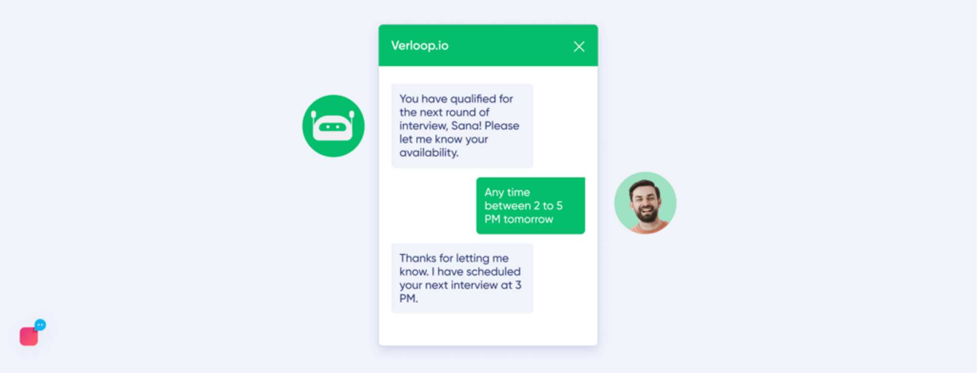 Caso d'uso di Chatbot nell'esempio HR di Verloop