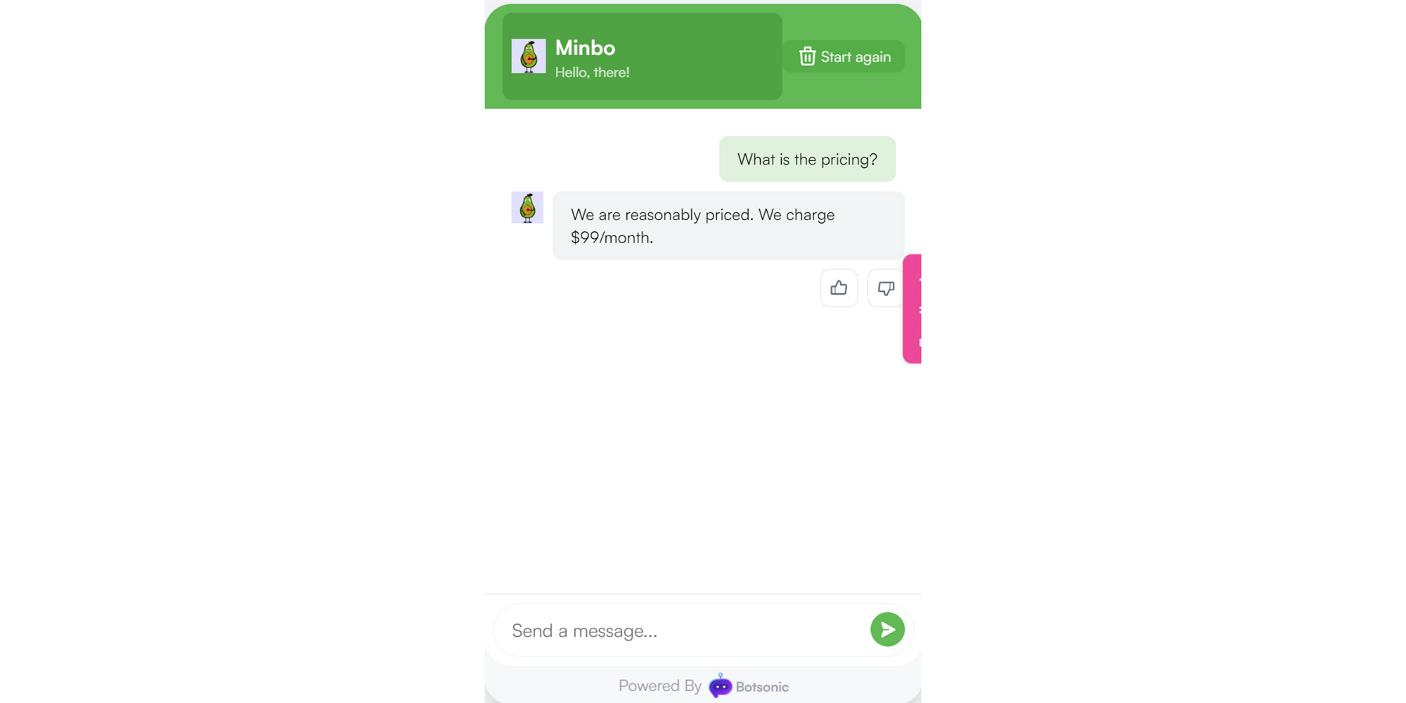 Esempio di chatbot AI da Botsonic