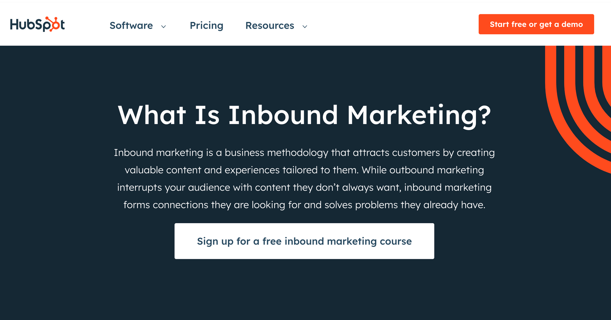 مثال للتسويق الداخلي من Hubspot - المحتوى الأساسي