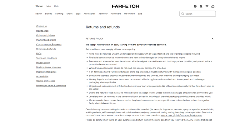 Politique de retour Farfetch