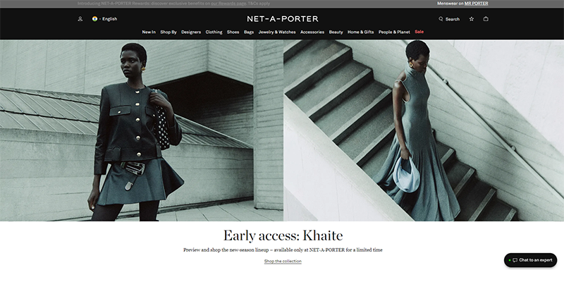 Page d'accueil de Netaporter