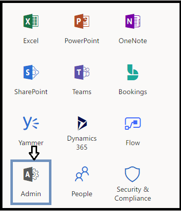 登录 MS Office 365 并单击“管理中心”选项卡。