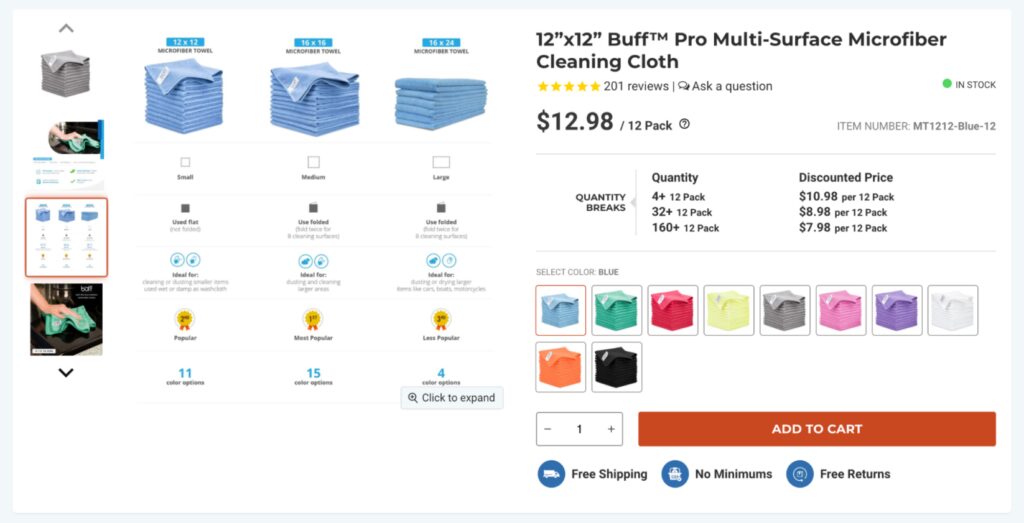 Página de producto B2B personalizada al por mayor de microfibra