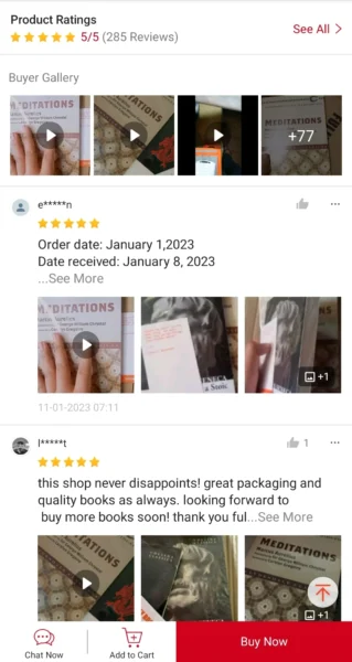 Shopee商品交易页面评价