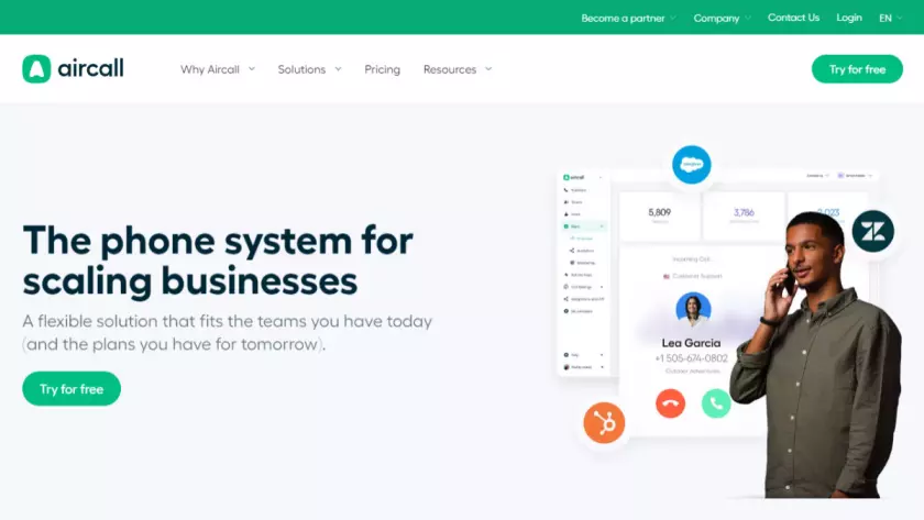 Capture d'écran du site Web d'Aircall Business Phone System.