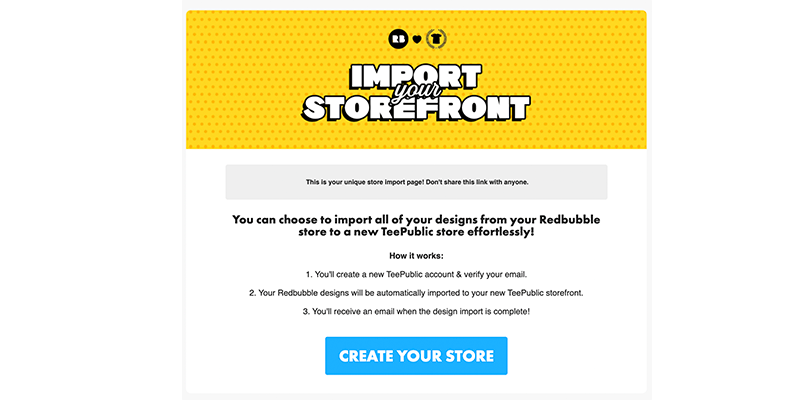 Importa Redbubble su TeePublic