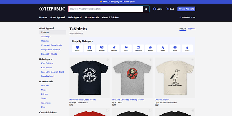 Catalogo prodotti TeePublic