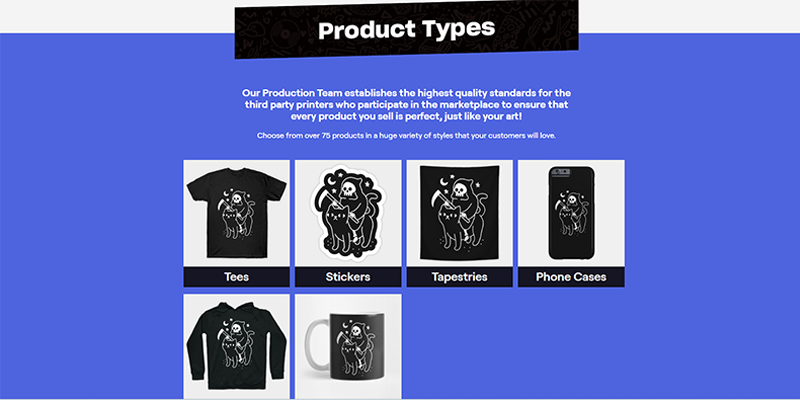 Tipi di prodotti TeePublic