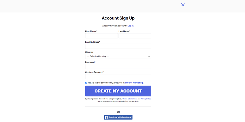 Pagina di registrazione dell'account TeePublic