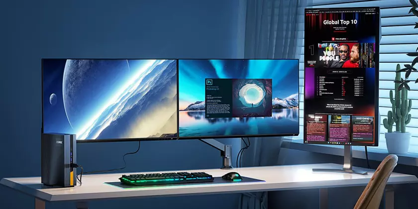 ACEMAGIC AD15 迷你 PC 4K 三顯示器。