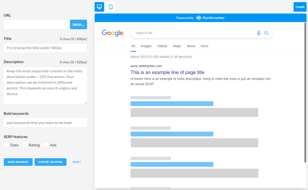 مجموعة أدوات Ranktracker SERP Simulator
