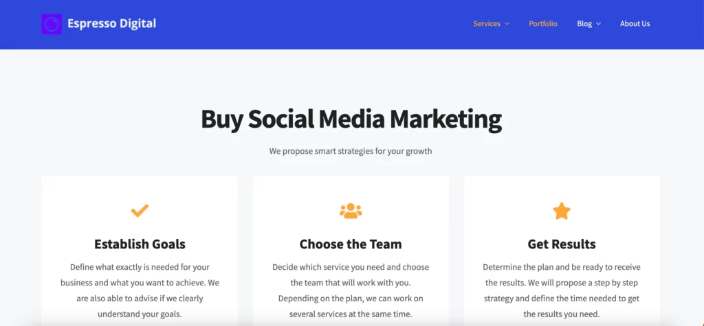 Strona internetowa firmy Espresso B2B Marketing
