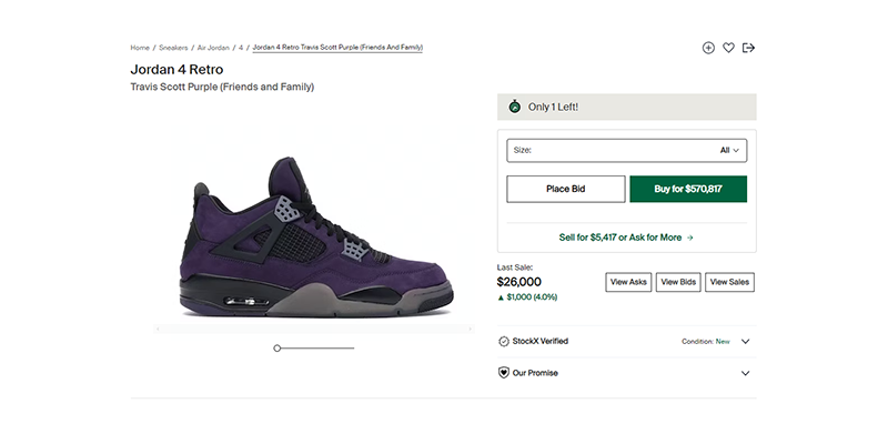Jordan 4 Retro Travis Scott Fioletowy