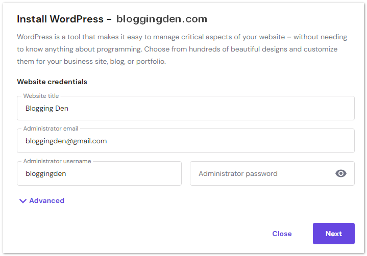 Hostinger'a WordPress Nasıl Kurulur? (Adım Adım Kılavuz) 13 install wordpress - website credentials