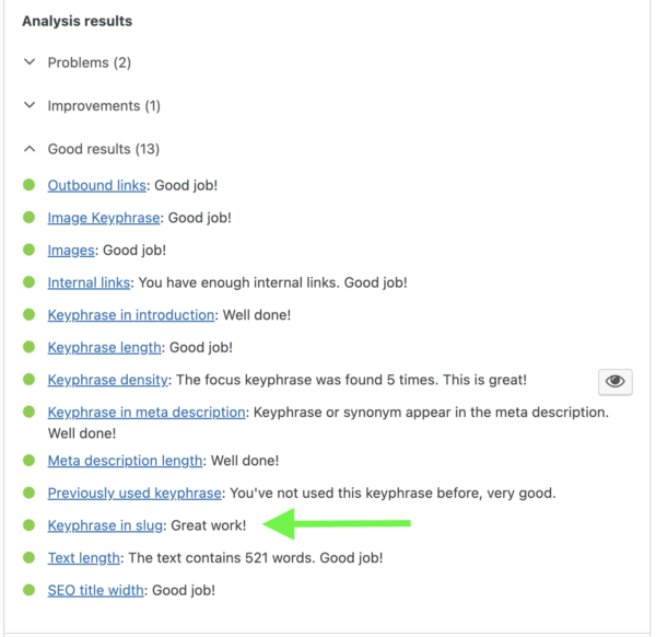 Yoast SEO 關鍵字 Slug 評估