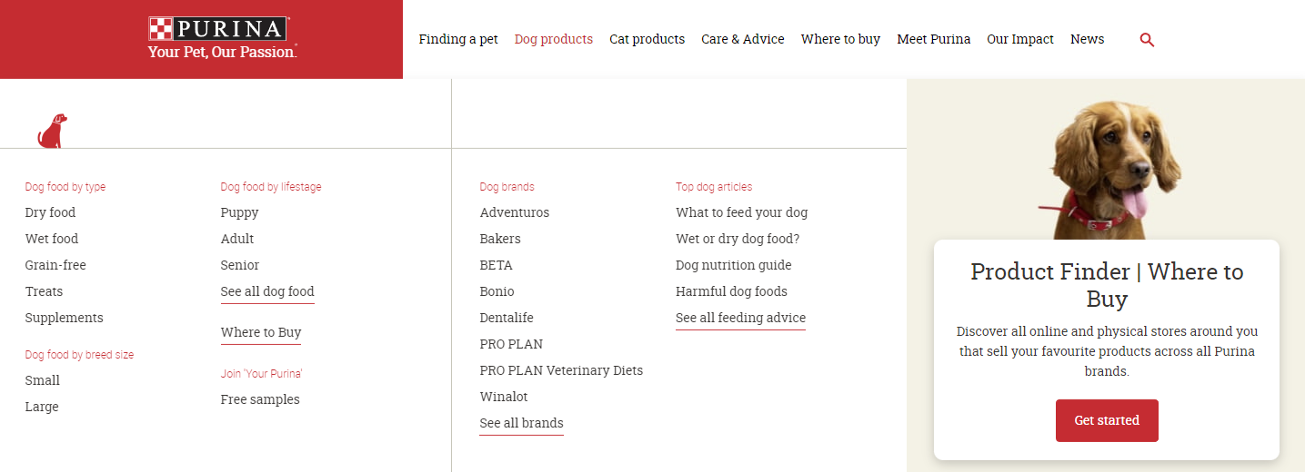 Captura de tela de um CTA Purina