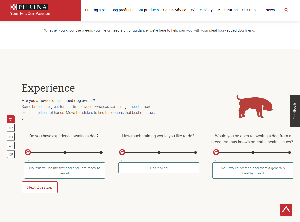 Captura de tela de um teste Purina
