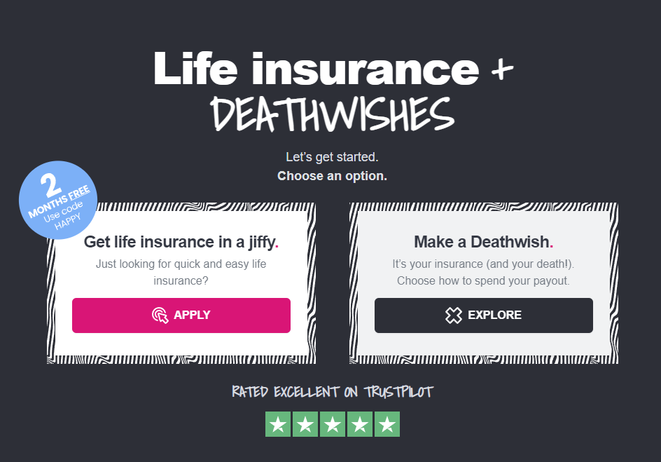 Captura de tela dos CTAs no site DeadHappy