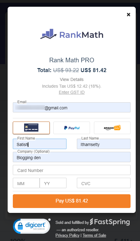 Classificação matemática da oferta da Black Friday 2023: $ 4,9/mês + oferta vitalícia 4 rank math checkout