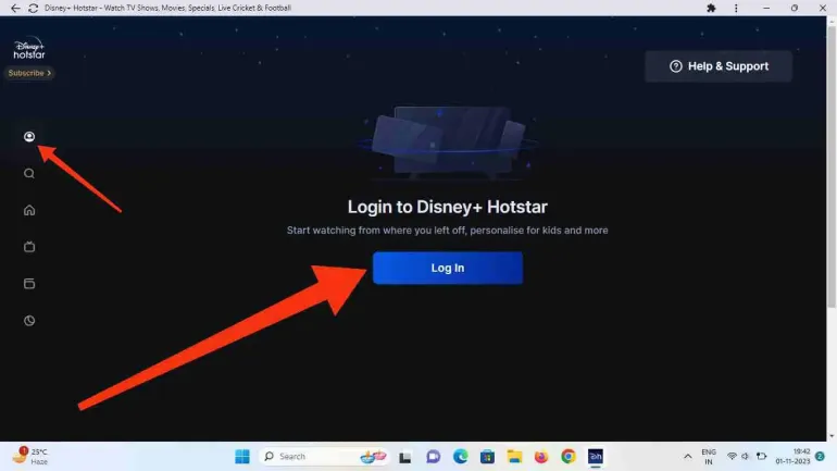 Войдите в Disney+ Hotstar после загрузки Disney+ Hotstar.