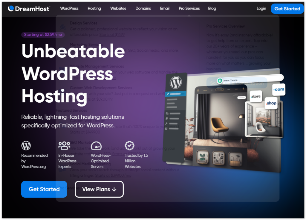 Dreamhost En İyi Kara Cuma Fırsatı 2023: %75 İndirim + Ücretsiz Alan Adı 2 dreamhost homepage