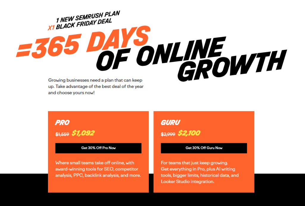 Oferta SEMrush na Czarny piątek 2023: Uzyskaj 30% ZNIŻKI (Zaoszczędź 900 USD) 6 semrush 365 days plan