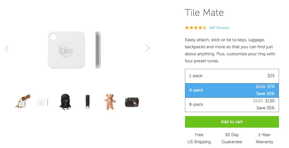 مثال على تصميم صفحة منتج Tile Mate