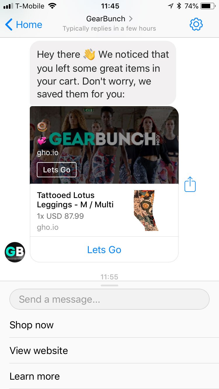 Campania Facebook Messenger Abandoned Cart