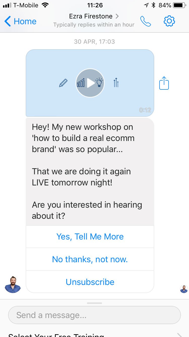 Exemplu de mesaj FB Messenger
